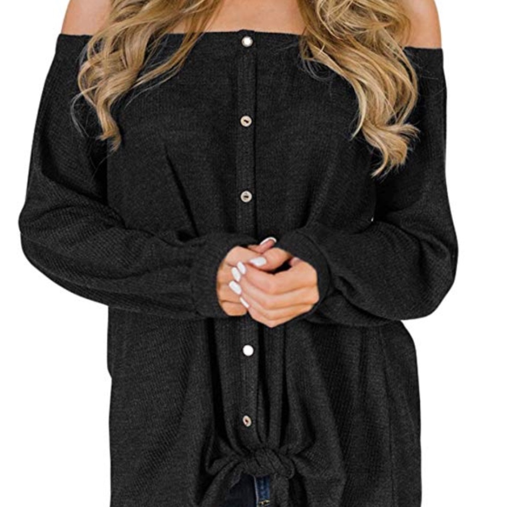 Womens Black Casual Off the Shoulder Top